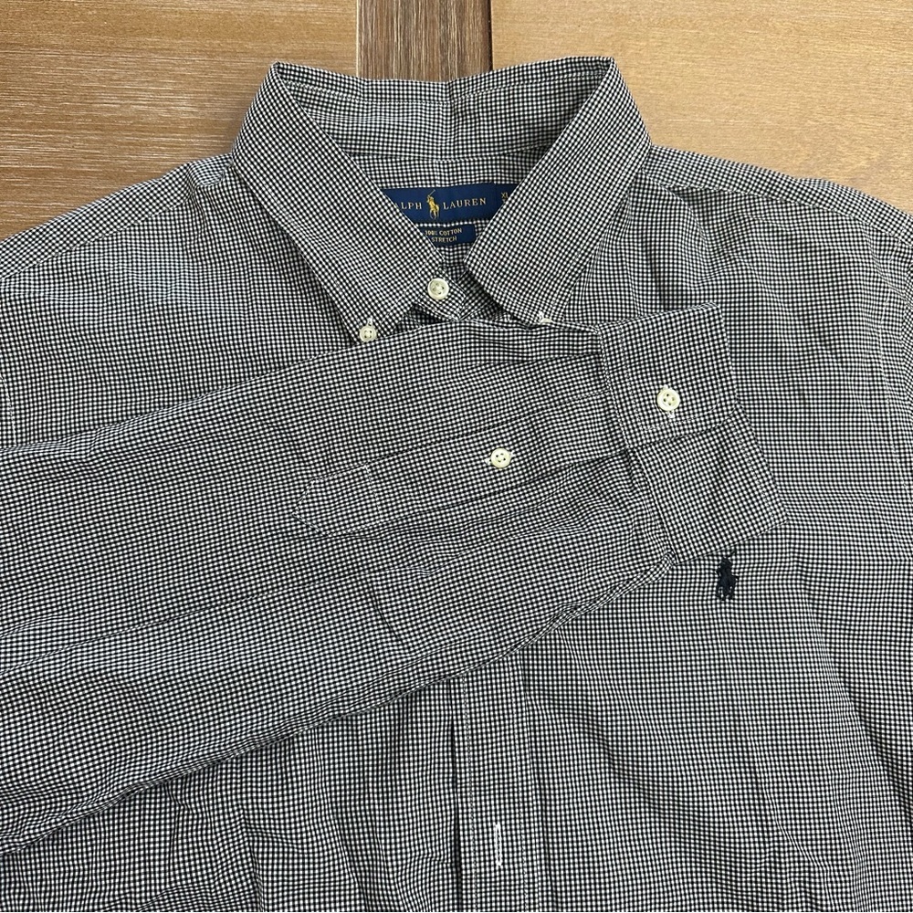 Ralph Lauren Mens XL Blue Plaid Button Down Dress Shirt Long Sleeve Gingham